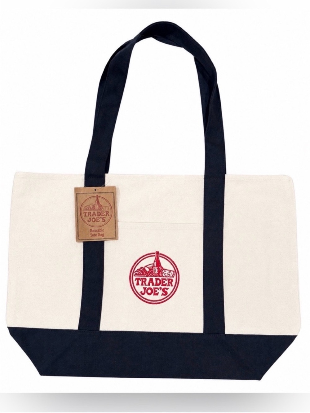 Trader Joe’s Canvas Tote Bag in Cream with Navy Trim- sold out in stores!